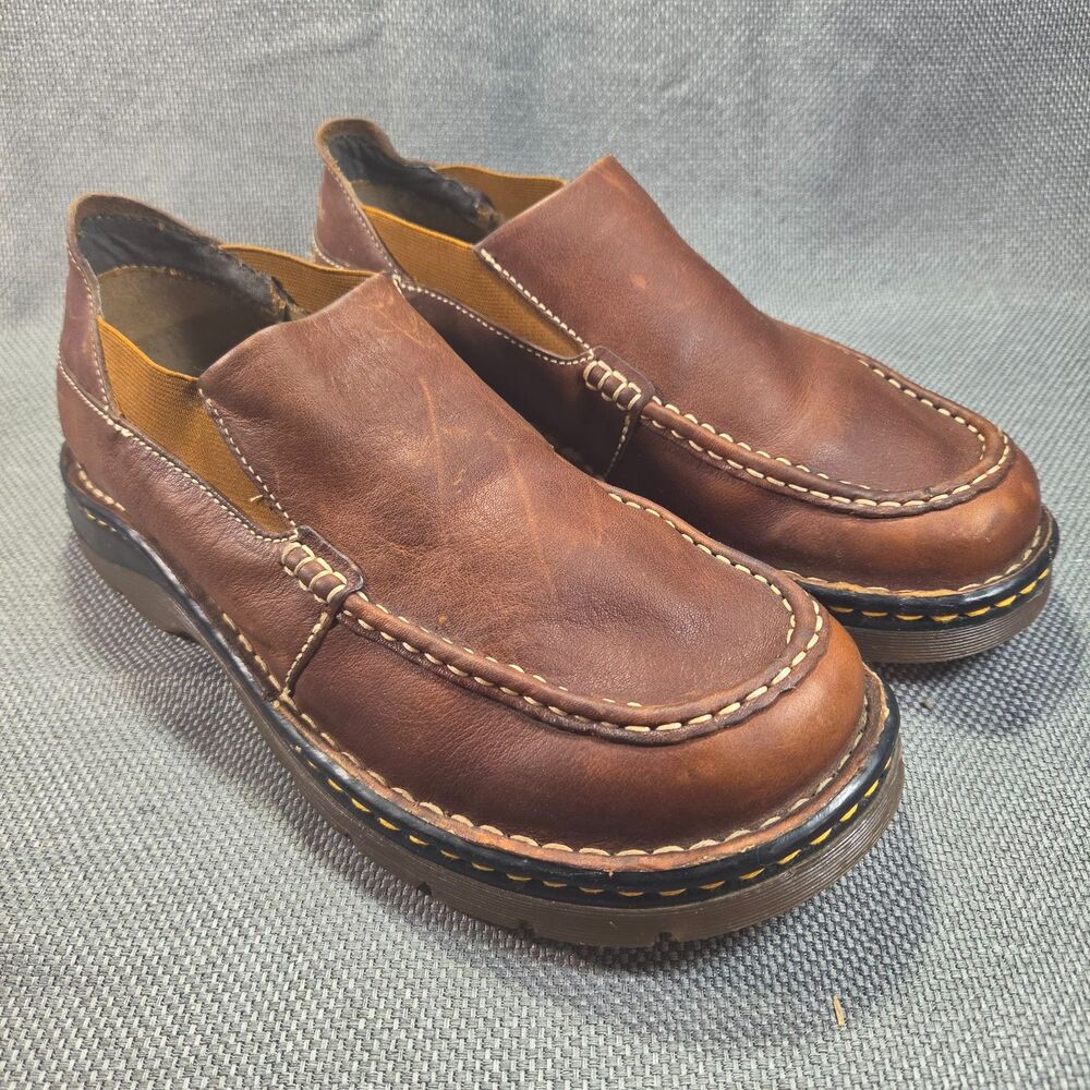Dr. Martens Mens 10 Brown Leather Slip On Casual Shoes Round Toe Low Top Boot